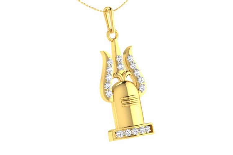 Shiv Trishul & Shivling pendant in Gold with diamonds